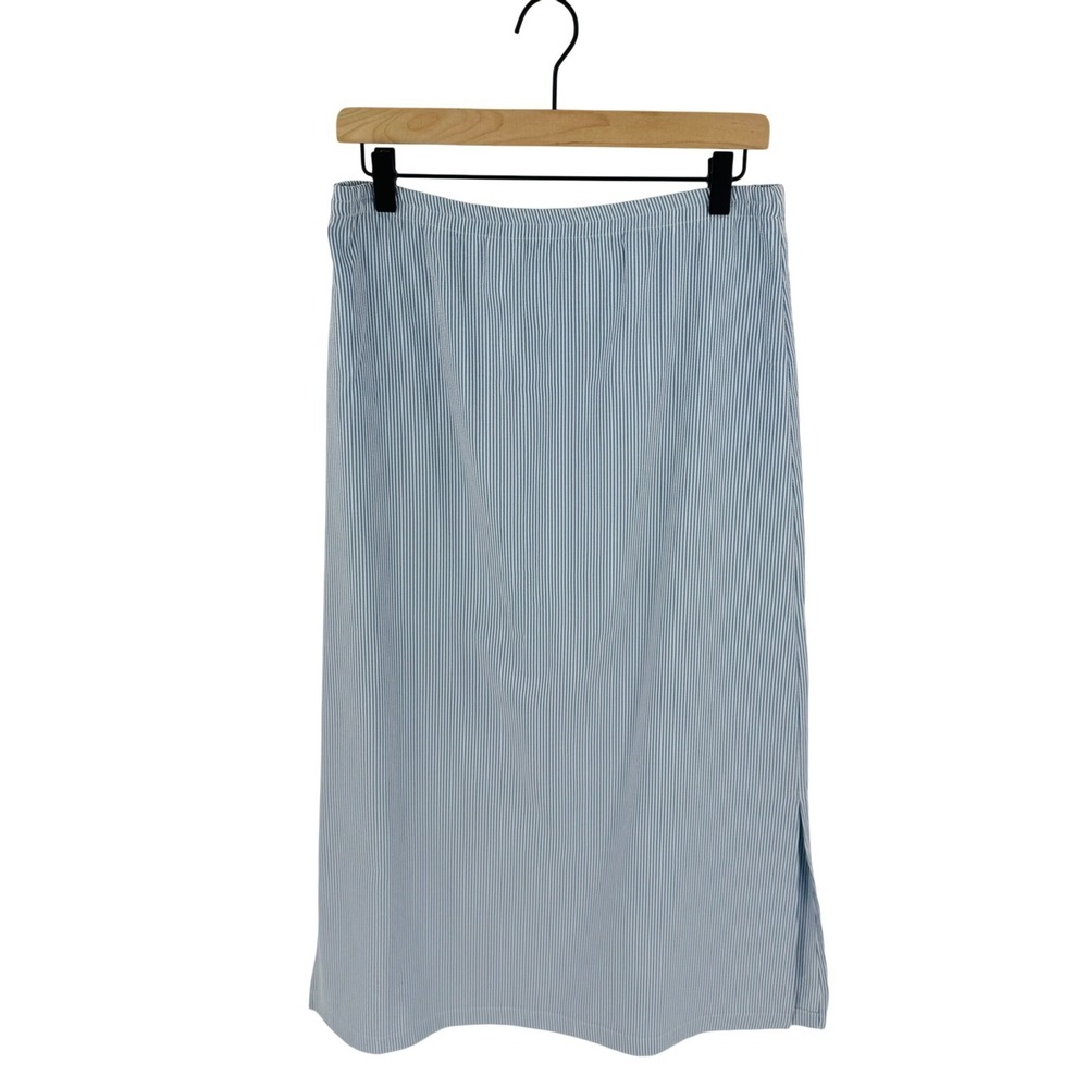 Talbots Vintage Blue White Pinstripe Midi Skirt Size 4 Preppy Coastal Seersucker